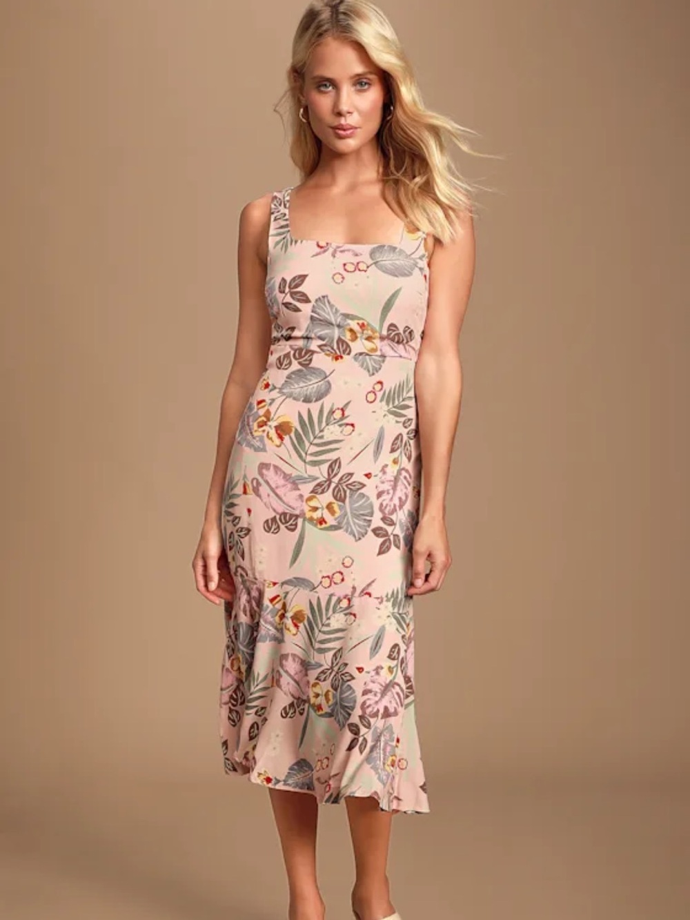 Lulu's Blush Floral Midi Dress